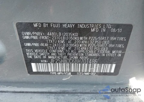 2011 Subaru Forester 2.5X Premium from USA, damaged, VIN JF2SHBDC6BH701486